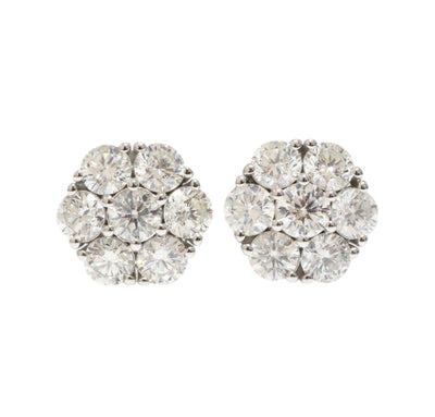 18ct White Gold Flower Cluster Diamond Stud Earrings