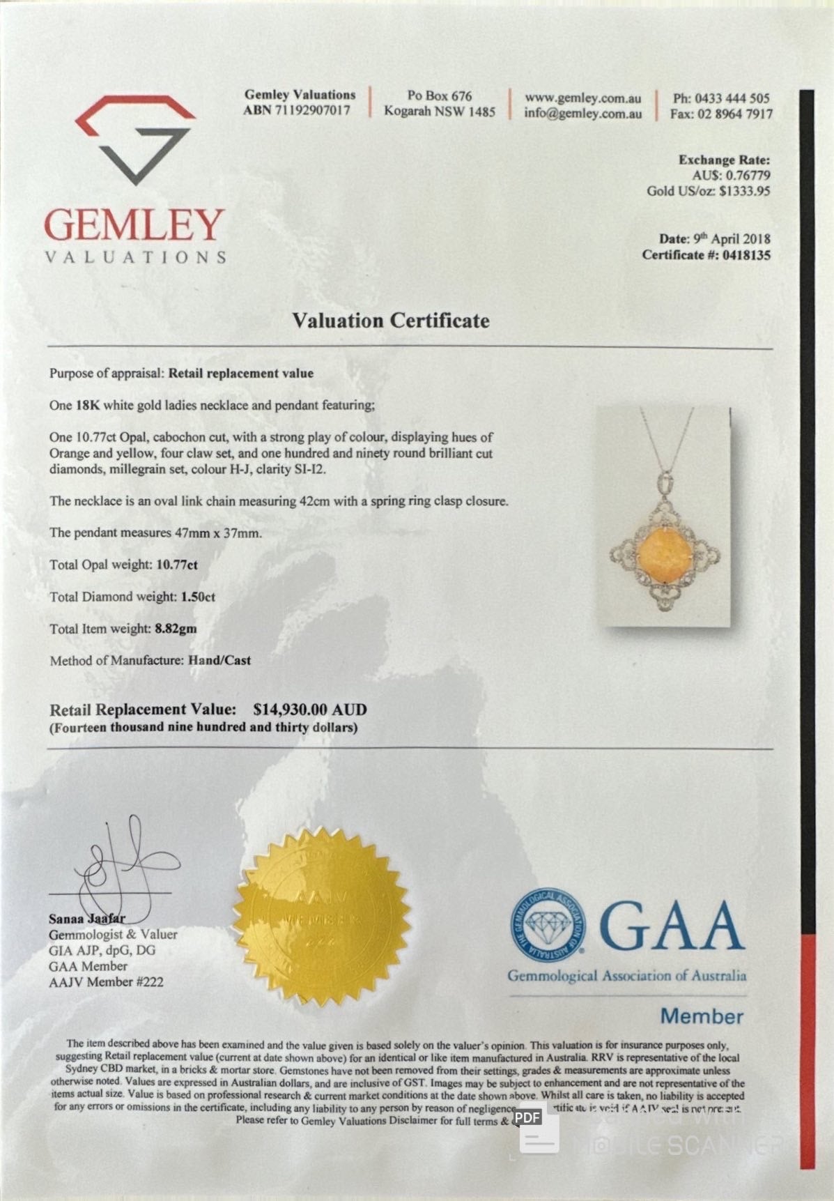 18ct White Gold Ethiopian Opal amd Diamond Pendant