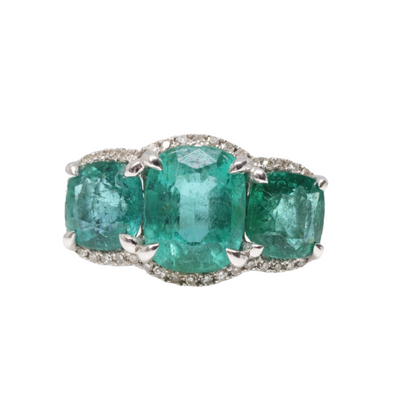 18ct Yellow Gold Colombian Emerald and Diamond Ring