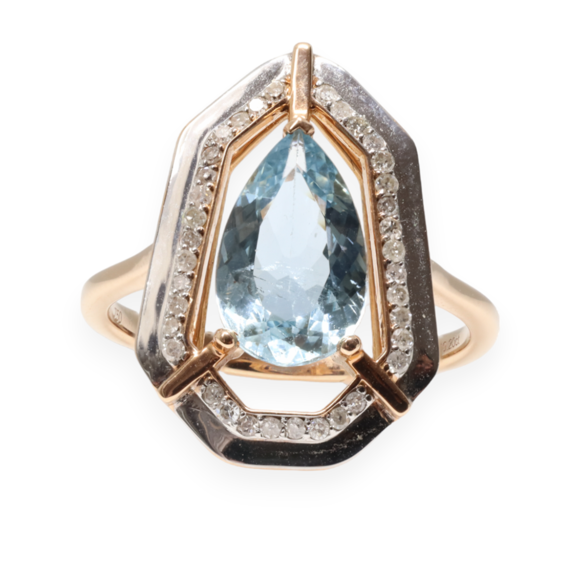 18ct rose gold Aquamarine and Diamond dress ring