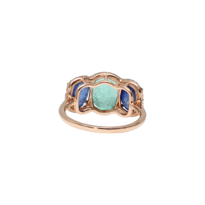 14ct Rose Gold Emerald, Sapphire and Diamond Ring