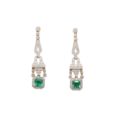 18ct Yellow Gold Colombian ‘Vivid Green’ Emerald and diamond Earrings