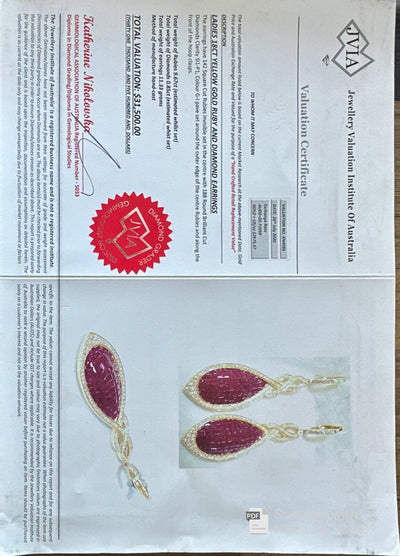 18ct Yellow Gold Rubies and Diamond ‘Tear’ Earrings