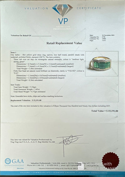 18ct Yellow Gold Emerald and Diamond trilogy Rings