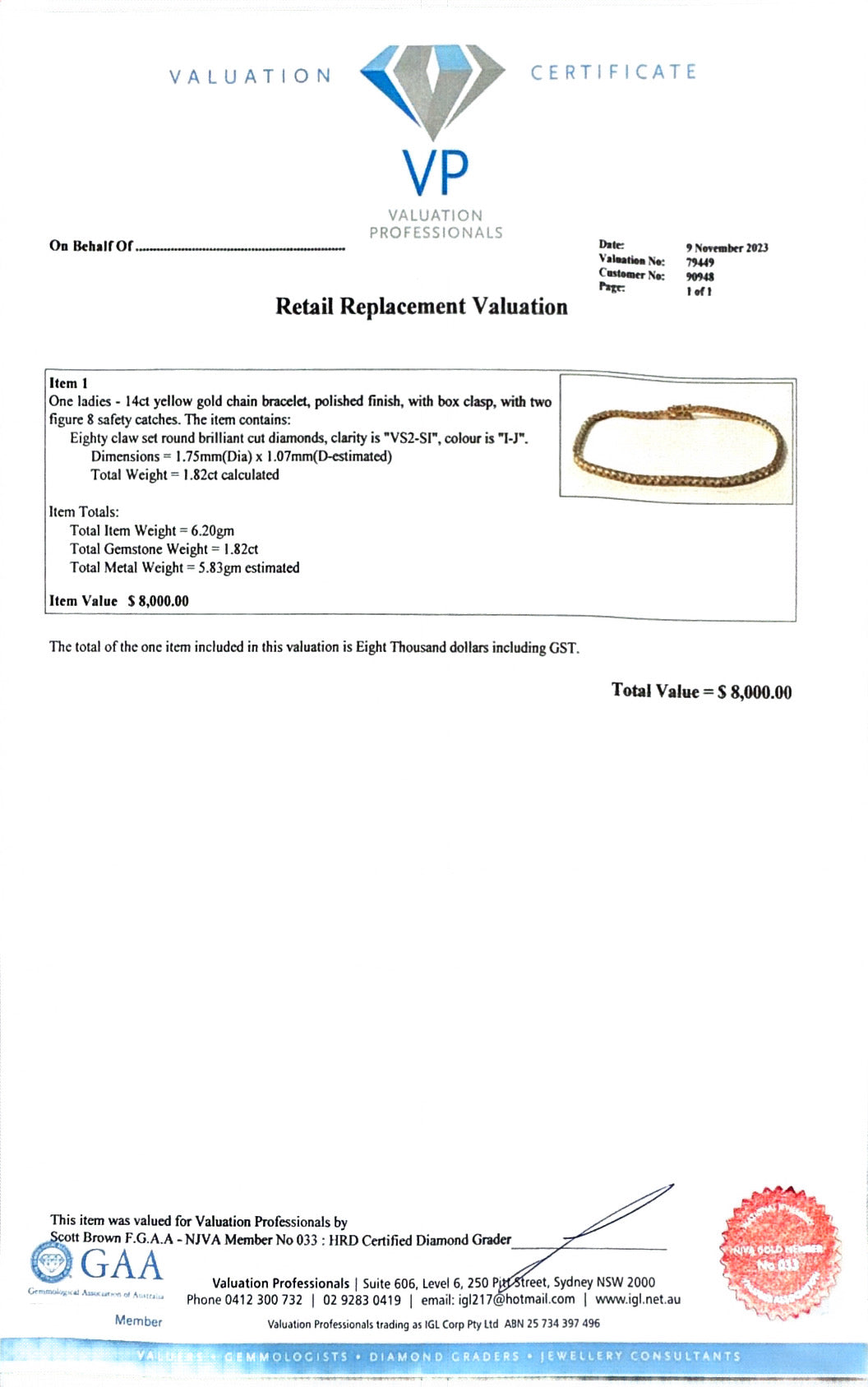 1.82ct YG Diamond Tennis bracelet bracelet in 14ct