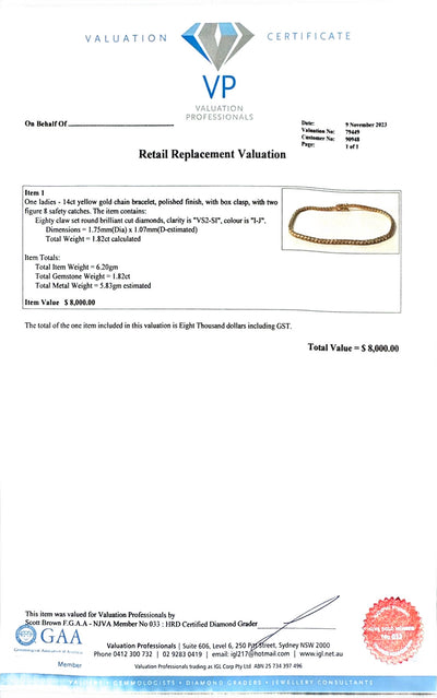 1.82ct YG Diamond Tennis bracelet bracelet in 14ct