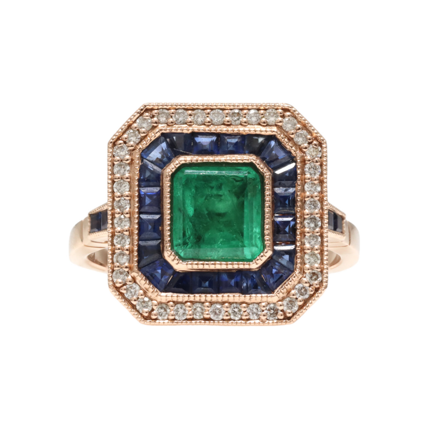 Emerald, Sapphires and Diamonds in 18ct RG