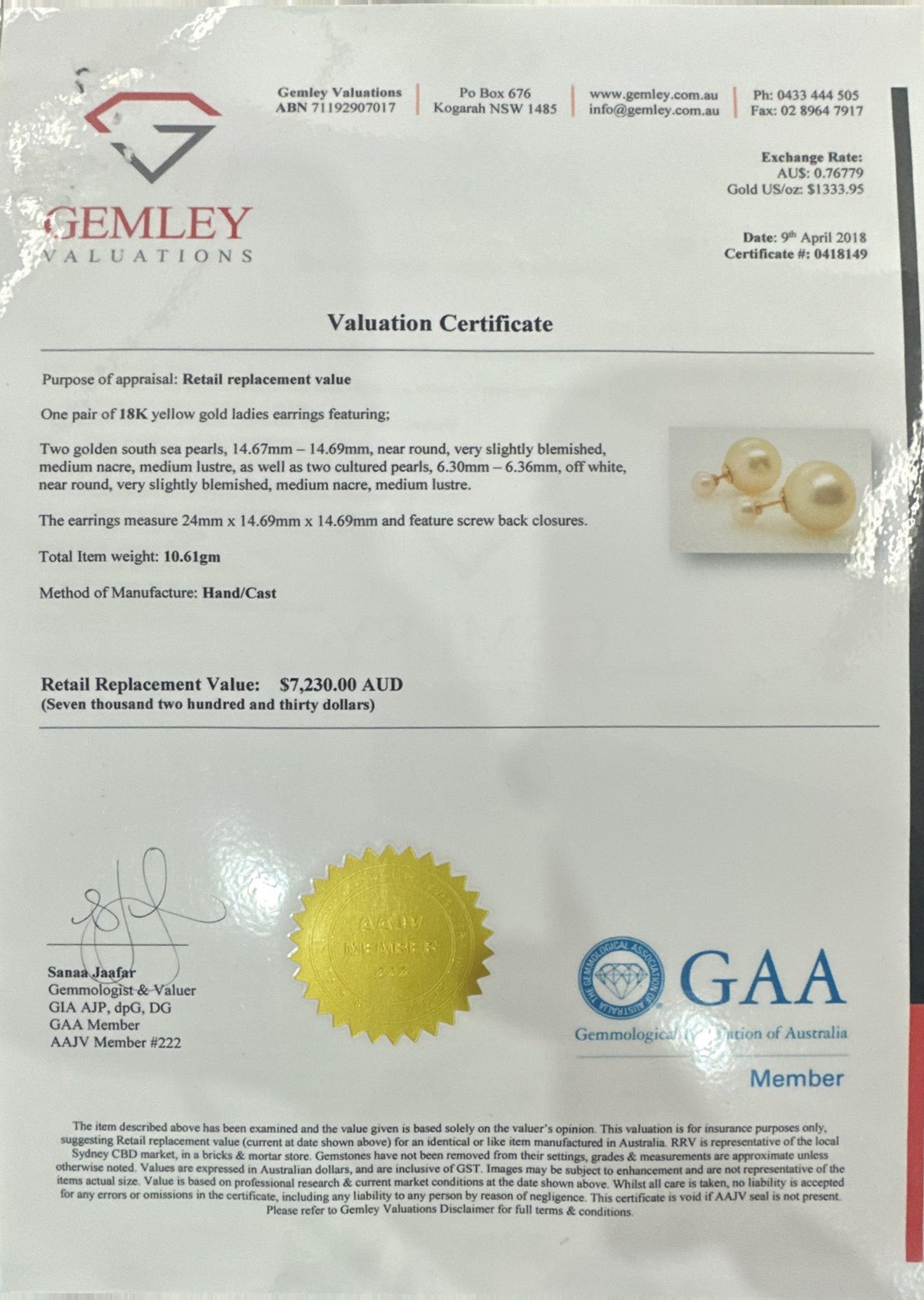 South Sea Pearls in 18ct YG