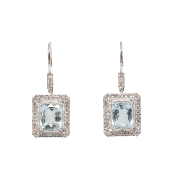 18ct White Gold Aquamarine and Diamond Earrings