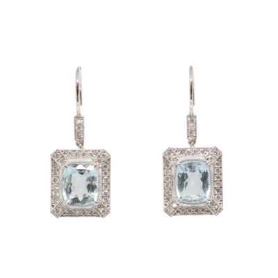 18ct White Gold Aquamarine and Diamond Earrings