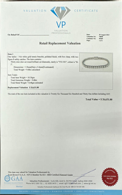 9.08ct WG Diamond Tennis Bracelet in 18ct