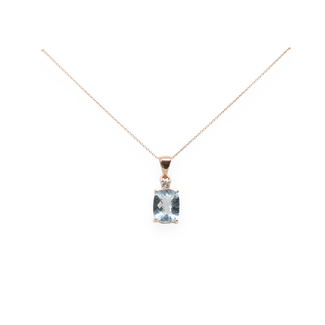 14ct Rose Gold Aquamarine and Diamond Pendant