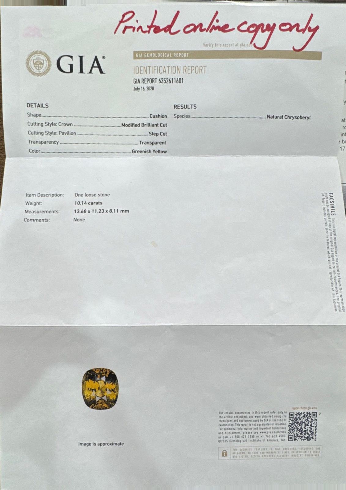 Chrysoberyl GIA certified in 18k white gold and Diamonds