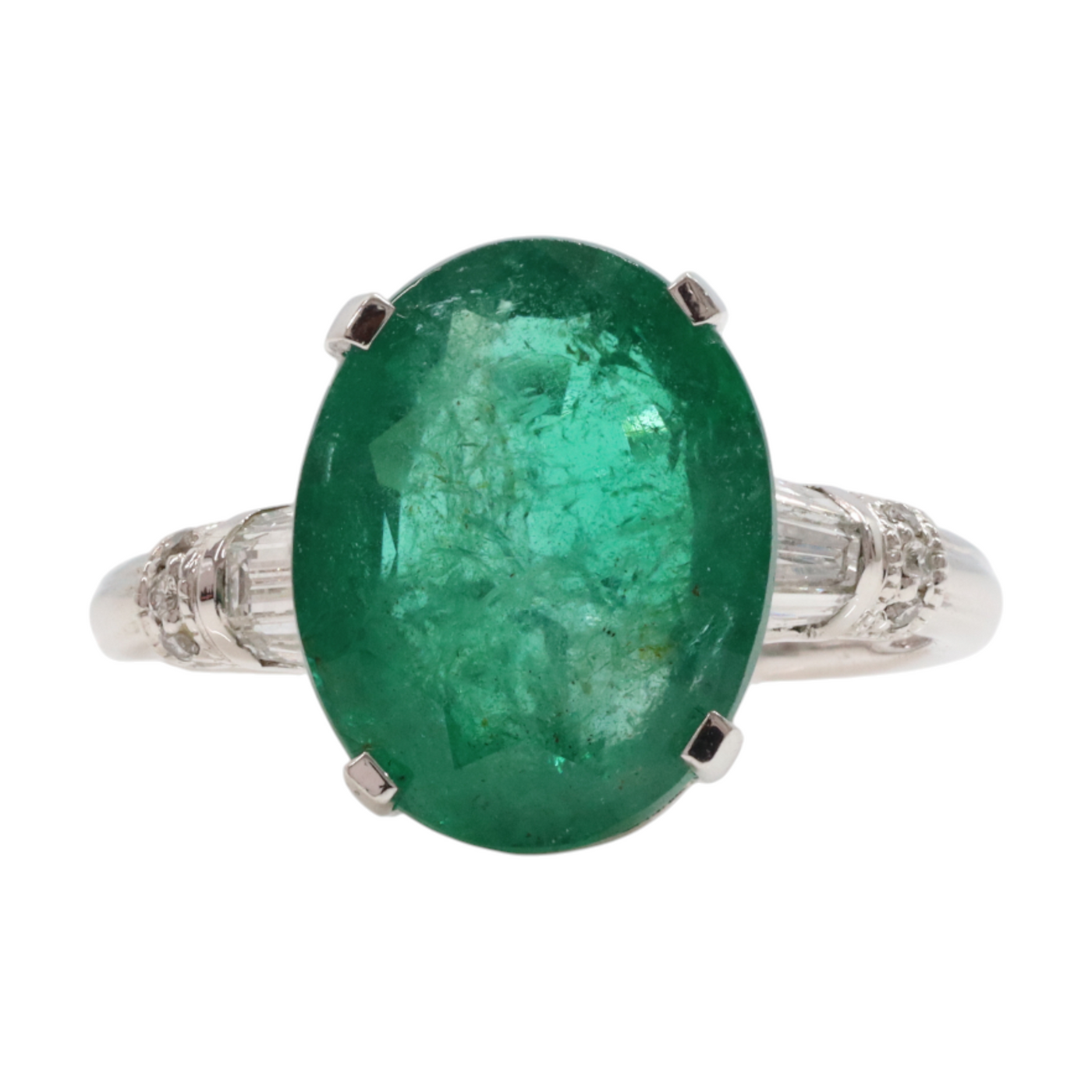 Platinum Emerald and Diamond Art Deco design ring