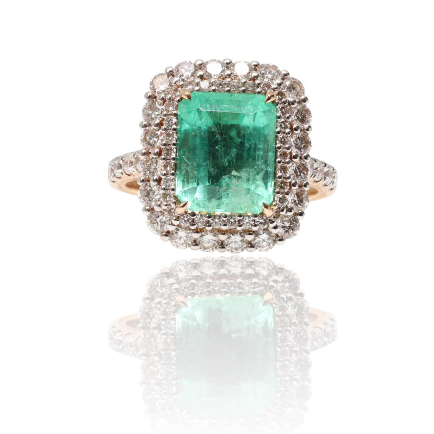 18ct Rose Gold Colombian Emerald and Diamond ring