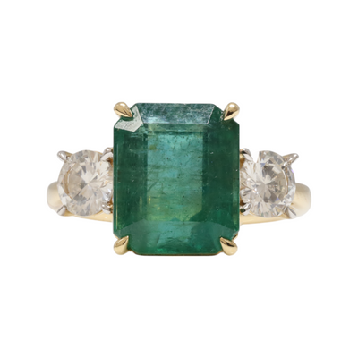 18ct Yellow Gold Emerald and Diamond Trilogy