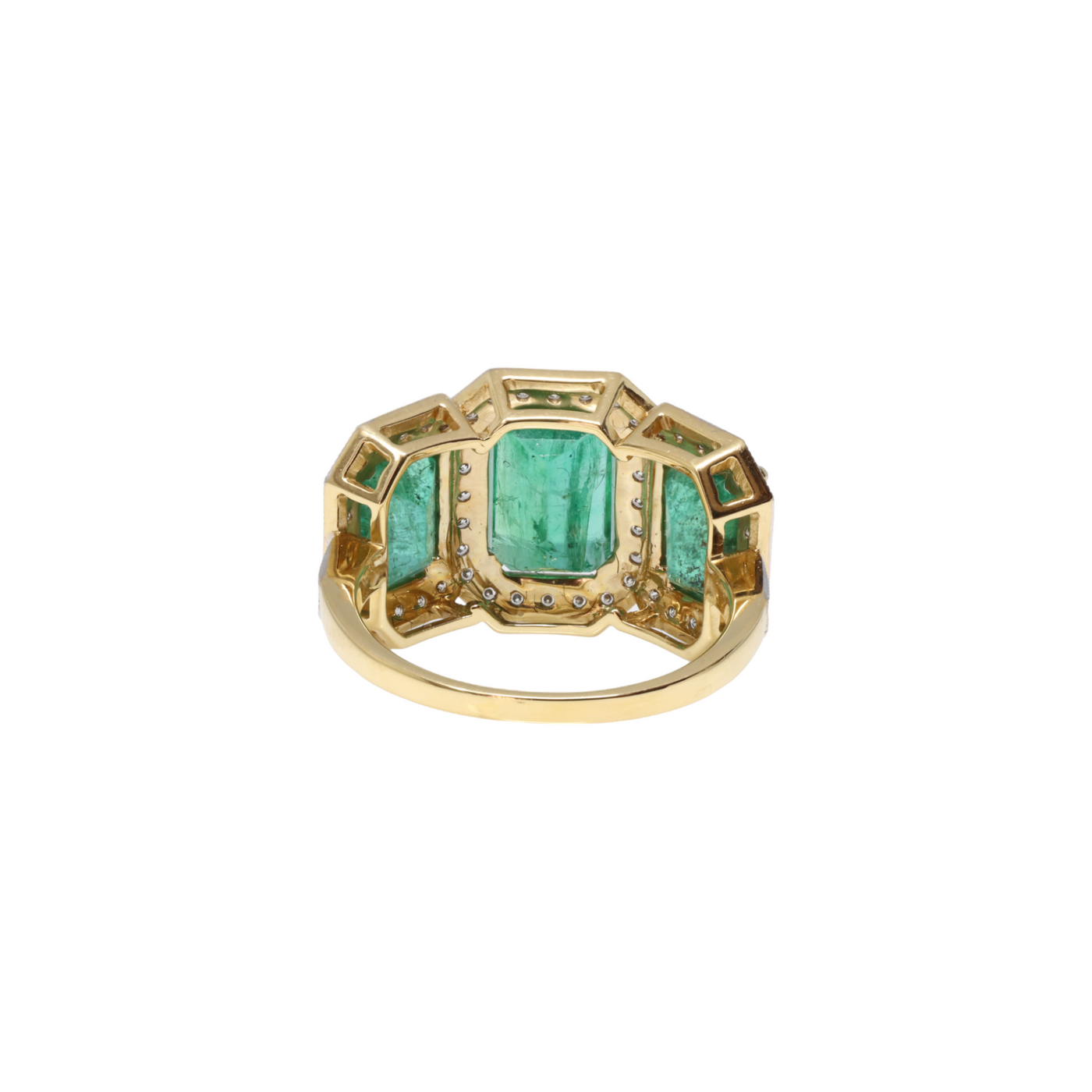 18ct Yellow Gold Trilogy Emerald and Diamond Ring