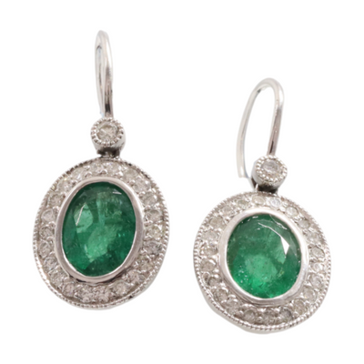 Platinum Emerald and Diamond Earrings
