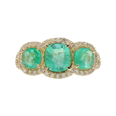 18ct Yellow Gold Colombian Emerald and Diamond Ring