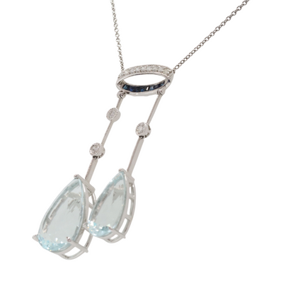 Aquamarines , Sapphires and Diamonds in 18k white gold