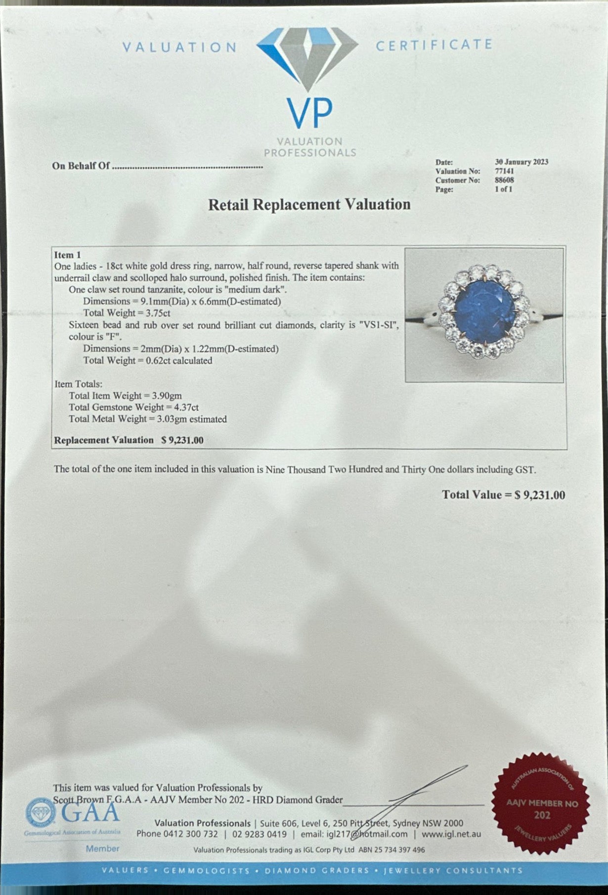 Tanzanite and Diamonds in 18ct WG