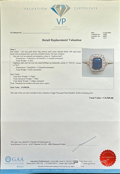 14ct Rose Gold Tanzanite and Diamond ring