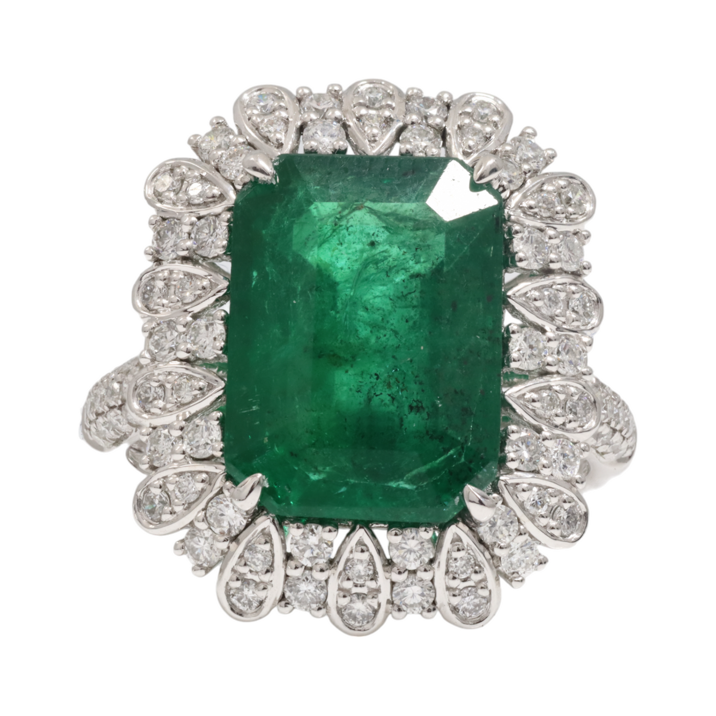 Platinum Emerald and Diamond Ring