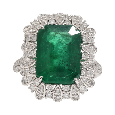 Platinum Emerald and Diamond Ring