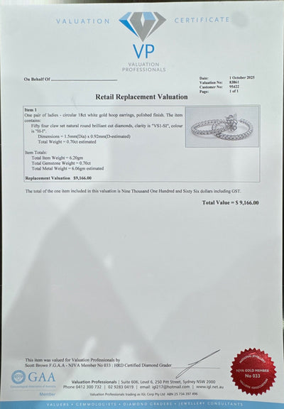 18ct White Gold Diamond Hoop Earrings