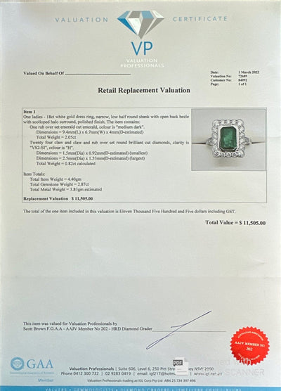 18ct White Gold Emerald and Diamond Ring