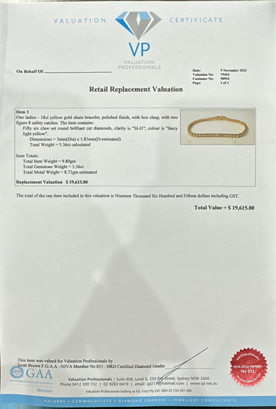 5.36ct YG Diamond Tennis Bracelet