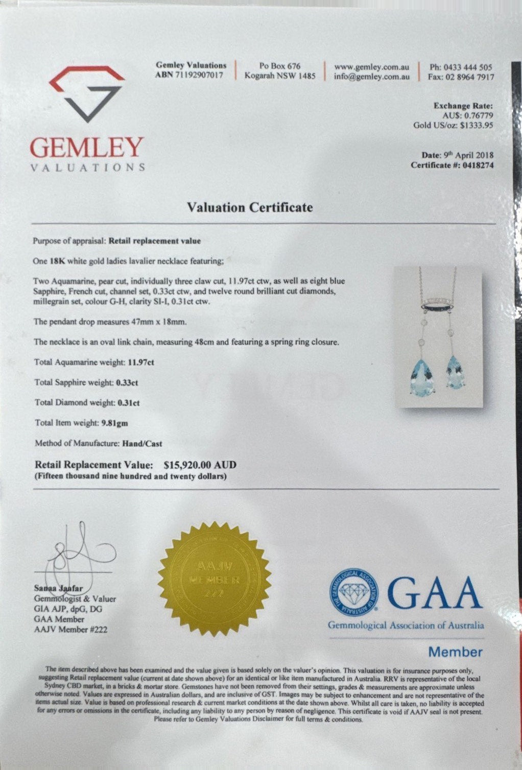 Aquamarines , Sapphires and Diamonds in 18k white gold