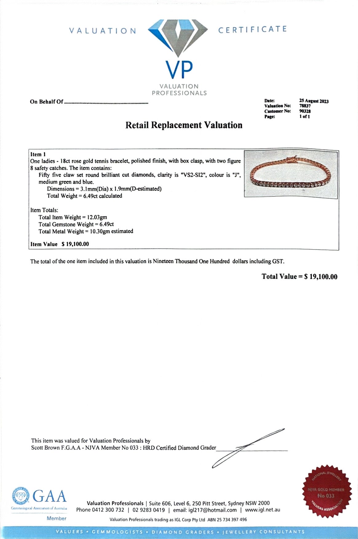 6.49ct RG Diamond tennis bracelet in 18ct