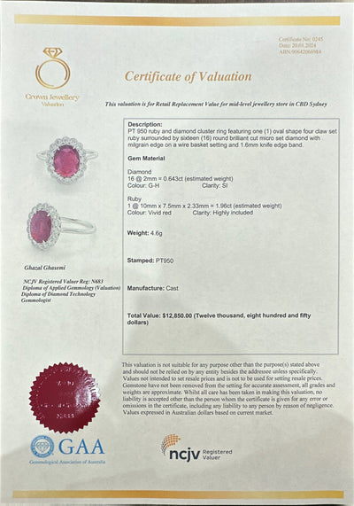 Platinum Ruby and Diamond Ring