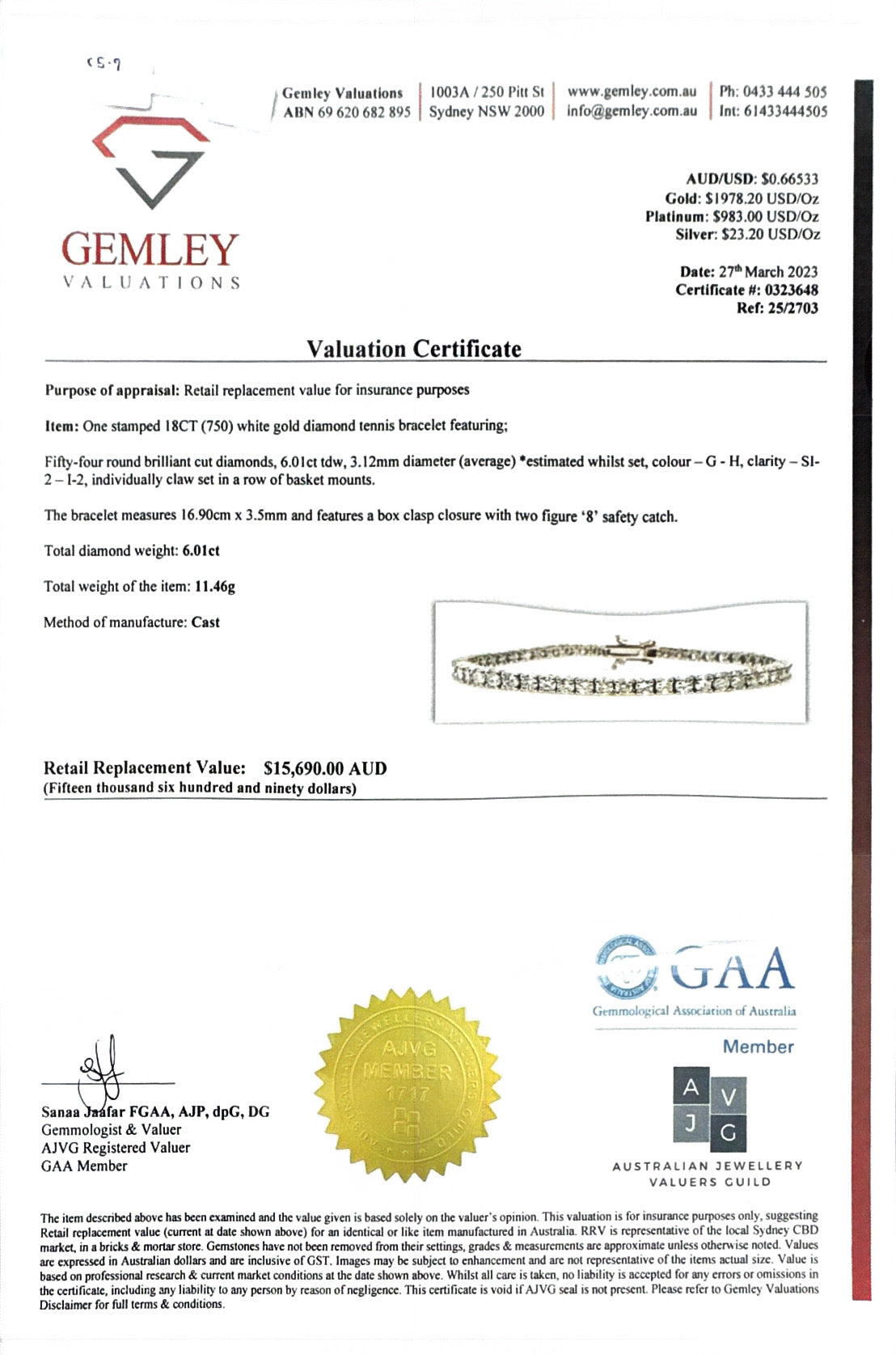 6.01ct WG Diamond tennis bracelet in 18ct