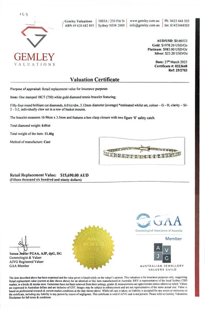 6.01ct WG Diamond tennis bracelet in 18ct