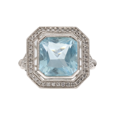 Platinum Aquamarine and Diamond Dress Ring