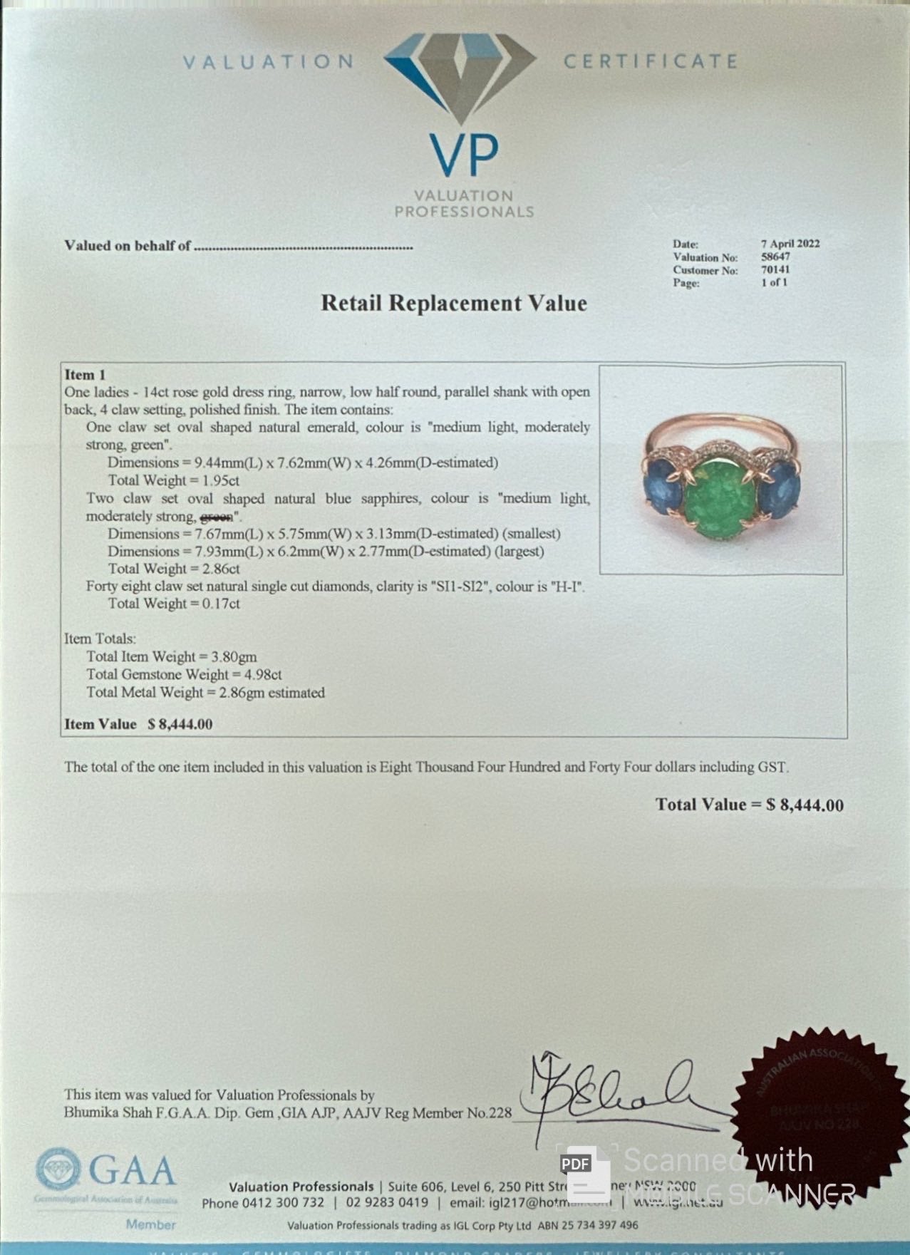 14ct Rose Gold Emerald, Sapphire and Diamond Ring