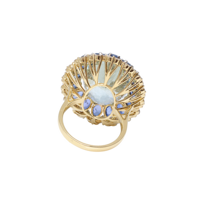 18ct yellow gold Aquamarine, Sapphire and Diamond cocktail ring