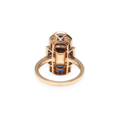 18ct Rose Gold Colombian Emerald , Sapphire and Diamond Ring
