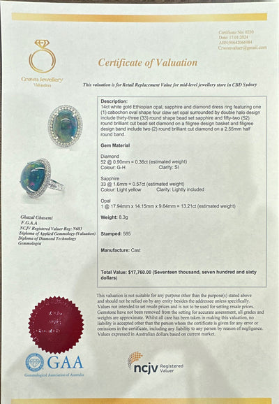 Ethiopian Opal and Diamonds in 14k White Gold
