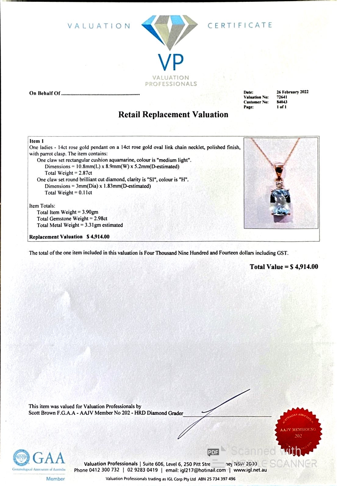 14ct Rose Gold Aquamarine and Diamond Pendant