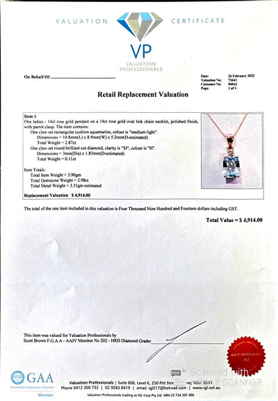 14ct Rose Gold Aquamarine and Diamond Pendant