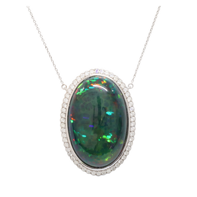 18ct White Gold Ethiopian Opal and Diamond Necklace and Pendant