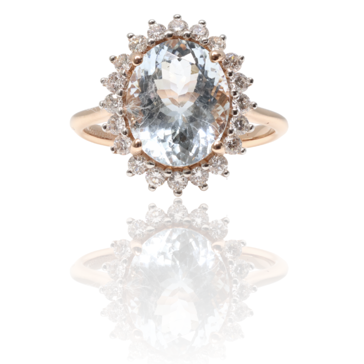 14ct rose gold Aquamarine and diamond cluster ring