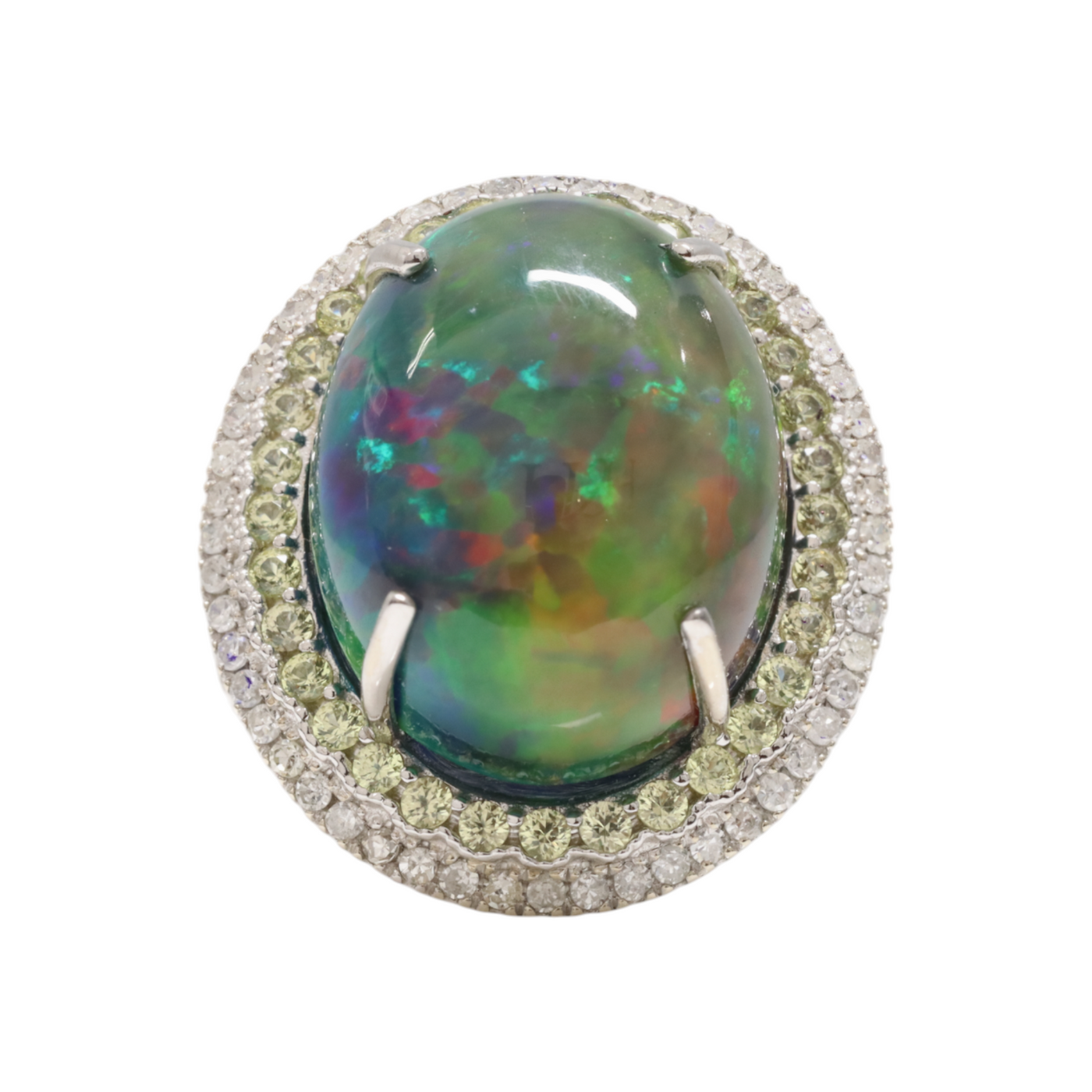 Ethiopian Opal and Diamonds in 14k White Gold