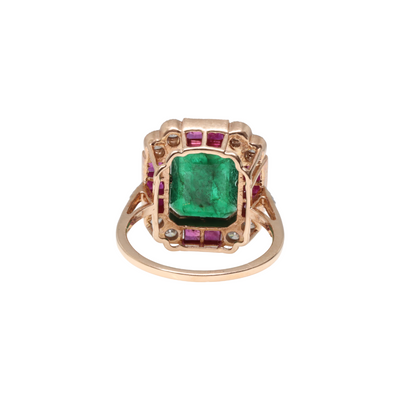 14ct Rose Gold Emerald , Ruby and Diamond Cocktail Ring