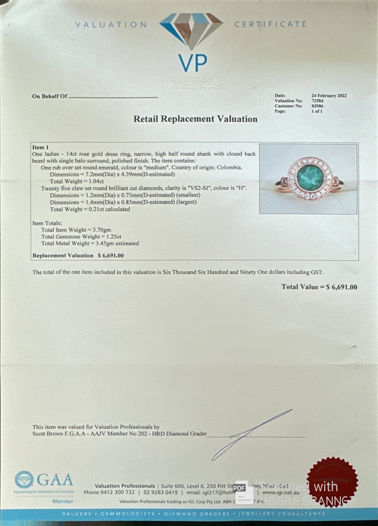 14ct Rose Gold Colombian Emerald and Diamond Ring