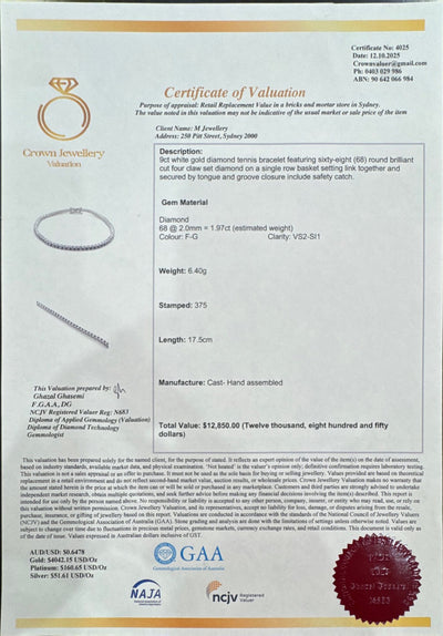 1.97ct Natural Diamond Bracelet in 9k white gold