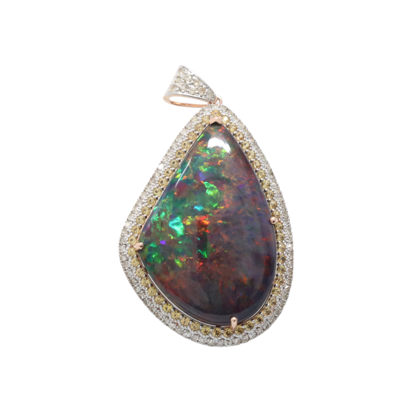 Ethiopean Opal, Sapphires and Diamonds in 14ct Yellow Gold